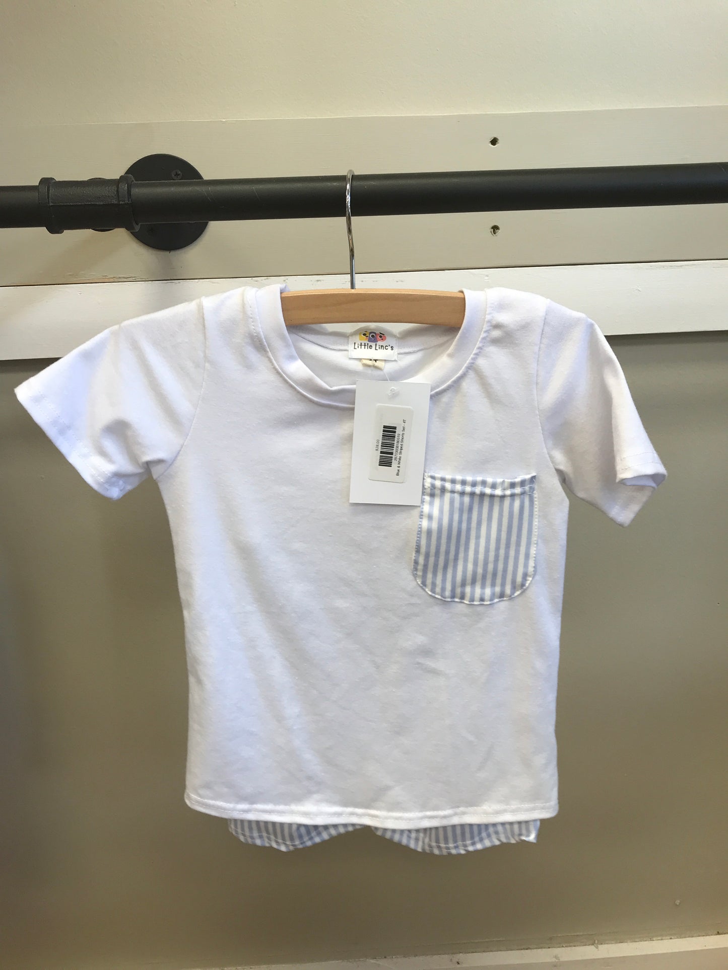 Blue & White Striped Shorts Set