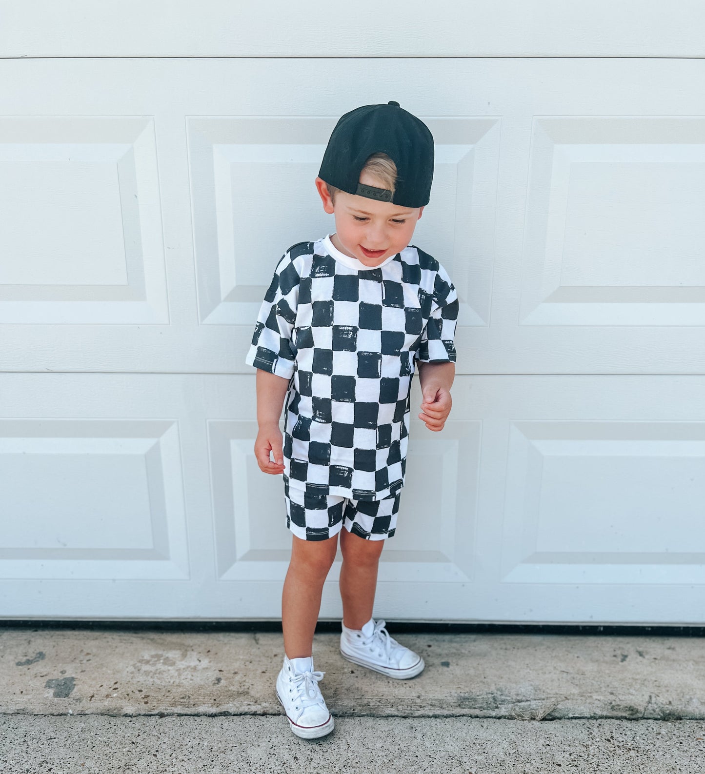 Organic Cotton Black & White Checkered Shorts Set
