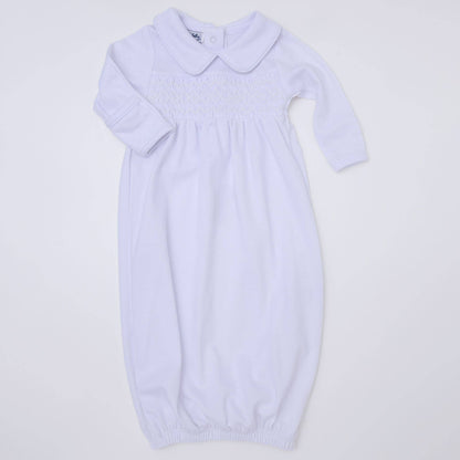 Hazel and Hudson Smocked Gathered Gown - White