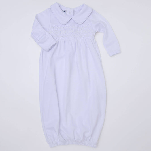 Hazel and Hudson Smocked Gathered Gown - White