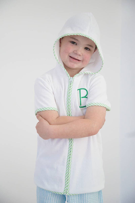 Boys Terry Cover Up - Green Seersucker Trim