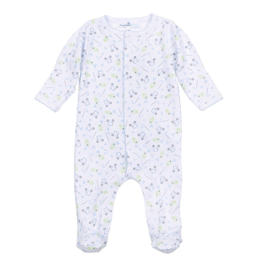 Tiny Tee Time Print Footie - Light Blue