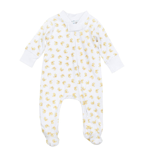 Darling Ducklings Print Zip Footie - Yellow