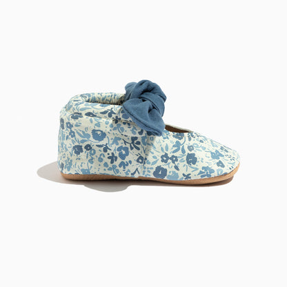 Blue Blooms Knotted Bow Baby Shoe