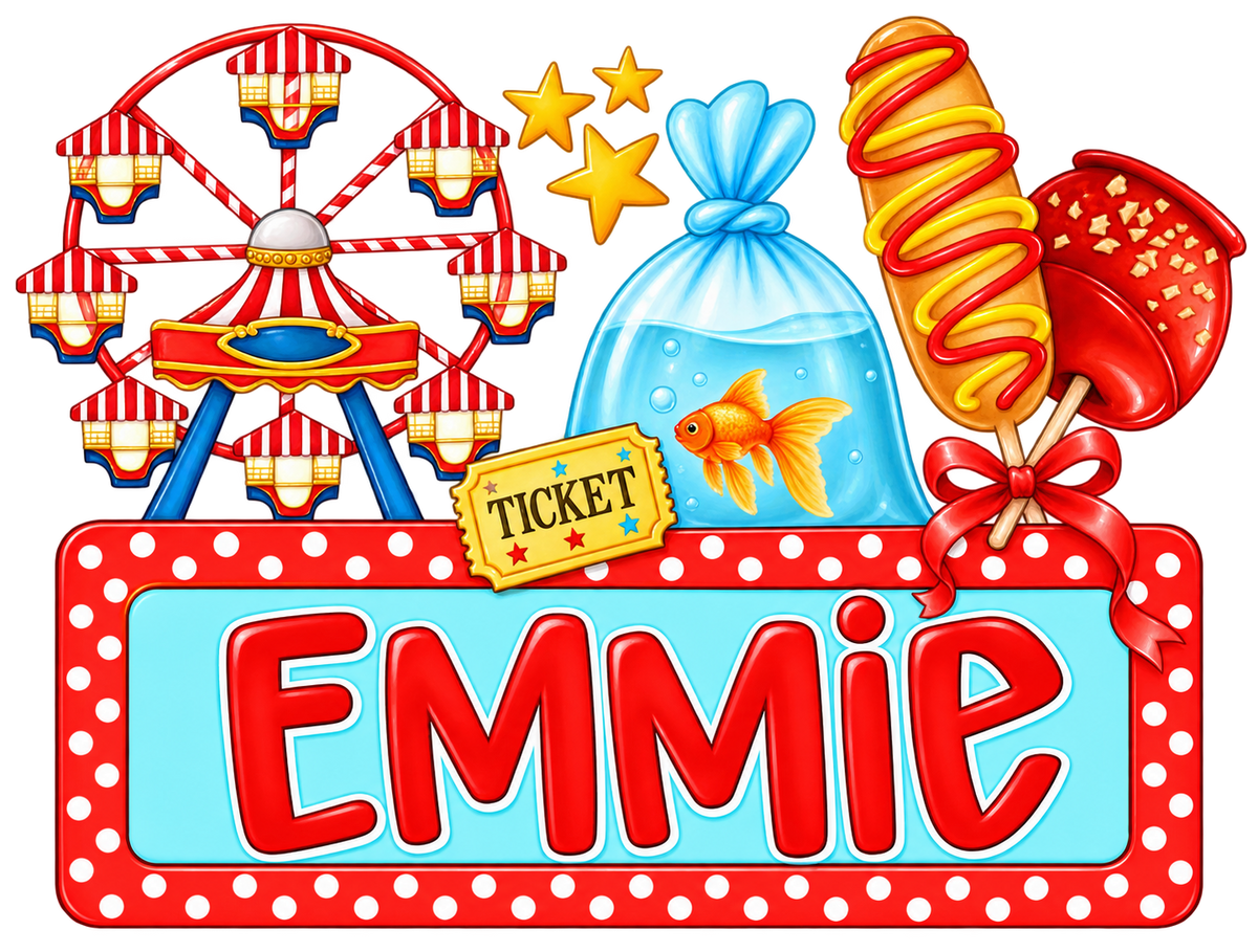 Fair Kids Name Plate Goldfish Corndog Candy Apple