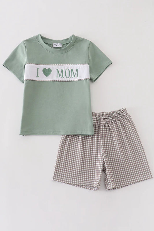 Green "I Love Mom" Boy Set