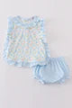 Blue Delicate Floral Girl Bloomer Set