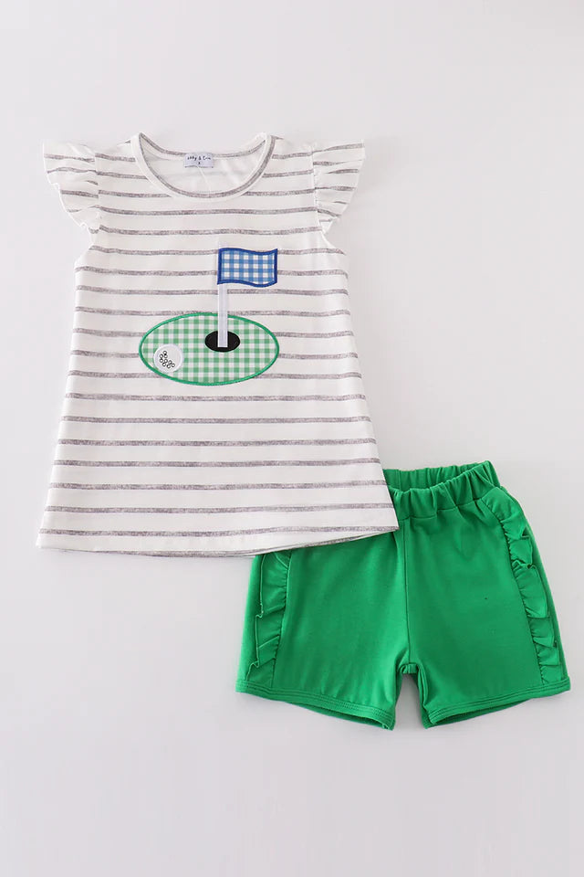 Green Golf Applique Girl Set