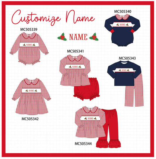 Red Christmas Monogram Embroidery Gingham Collection