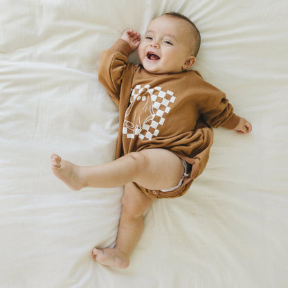 Checkered Ghost Sweatshirt Romper