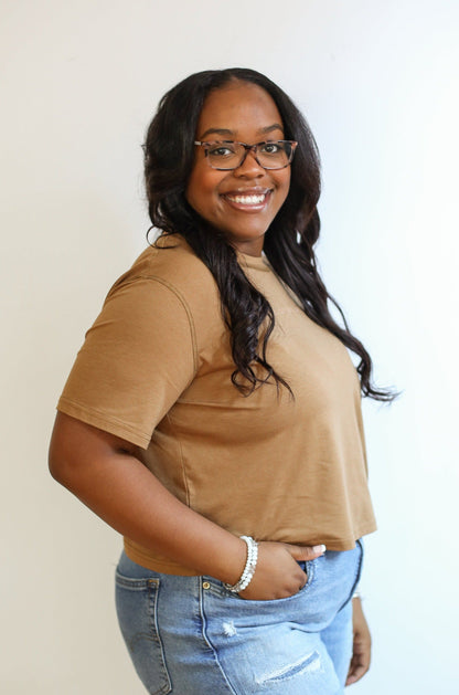 FINAL SALE Cropped Embroidered Nursing Friendly Tee