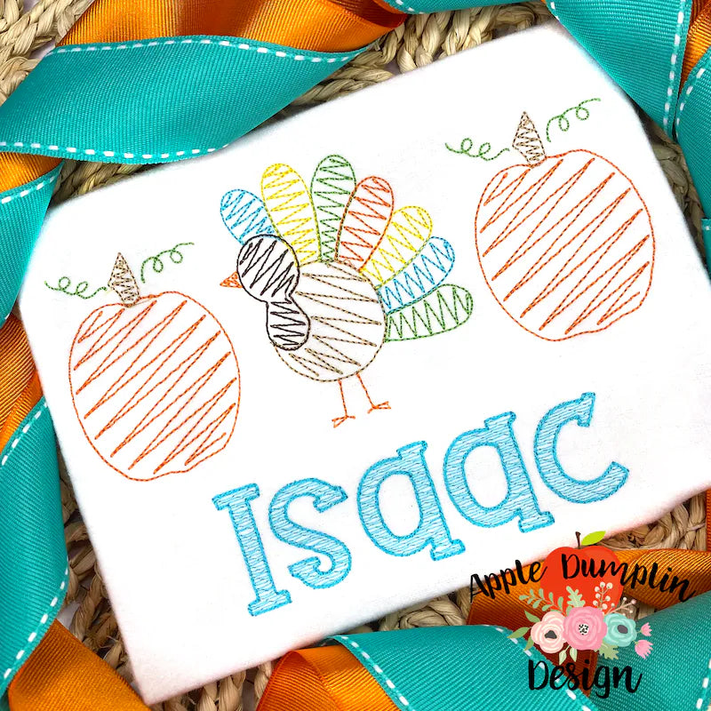 Turkey Pumpkin Sketch Embroidery