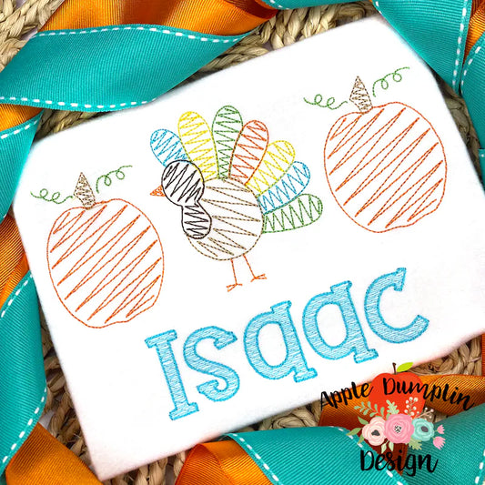 Turkey Pumpkin Sketch Embroidery